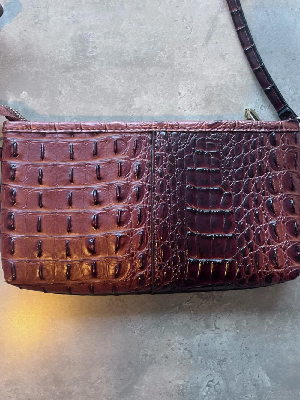 Brahmin Croc-Embossed Shoulder Bag - Red Brown bag - Picture 3 of 5